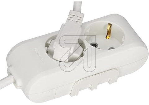 Ciabatta multipla con protezione per bambini e supporto da parete + certificato VDE (diversi modelli, colori e lunghezze a scelta) (2 x 1,5 m, bianco)