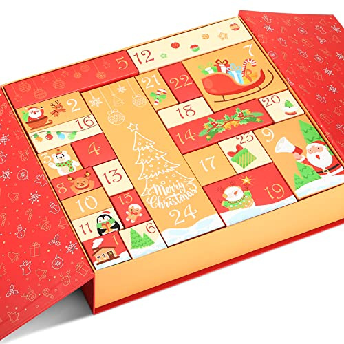 GWHOLE Christmas Advent Calendar 2025, 24 Days Advent Countdown Gift Boxes Refillable Christmas Countdown Calendar Gift Boxes for Gift Wrap Xmas Decoration (Red)