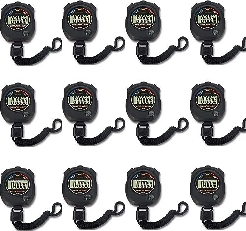 Chronomètre numérique Multifonction pour Le Sport, Grand écran avec Date, Heure et Fonction Alarme, Convient pour Les entraîneurs Sportifs, Les entraîneurs de Fitness et Les arbitres (Lot de 12)