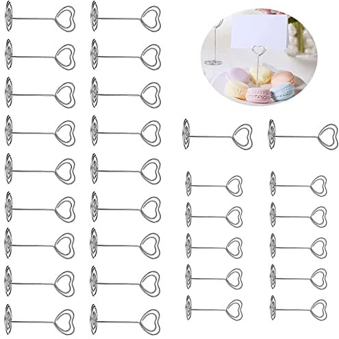 30 Stück Tischkartenhalter in Herzform, für Tischnummern, Namenskarten, Memo Clip Silber für Hochzeit, Party, Lebensmittelkarten, Etikett