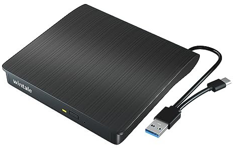 wintale Unidad de DVD Externa Bluray, USB 3.0 y Tipo C BLU-Ray Quemador de DVD 3D Slim óptico Bluray CD DVD Drive