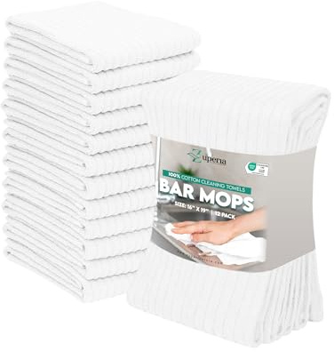 ZUPERIA Bar Mop Kitchen Towels - Pack of 12 (16x19”) 100% Ring Spun Cotton - Dish Washcloths For Superb Cleaning and Less Lint - Highly Absorbent Dish Cloths and Dish Towels For Everyday use (White)
