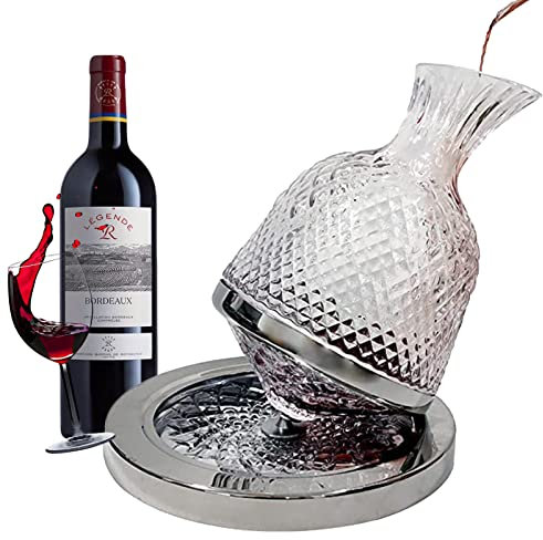 Tuzsocr 1,5 l Rotweinkaraffe, Whiskykaraffe, Dekanter, um 360 ° drehbar, Schnellweinkaraffe, kariert, Glas ohne Blei, Karaffen & Tischzubehör für Liebhaber von guten Wein