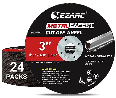 EZARC Metal Cut Off Wheels 3 x 1/32 x 3/8-Inch, 24-Pack