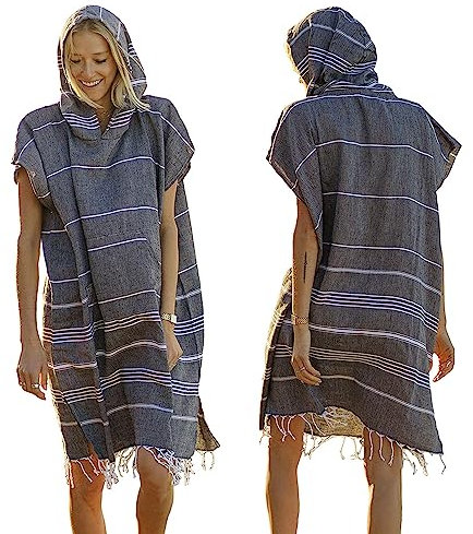 Wearable Turkish Beach Towel Sandproof Cotton Large Surf Poncho Hooded Wetsuit Changing Robe Quick Dry for Adult