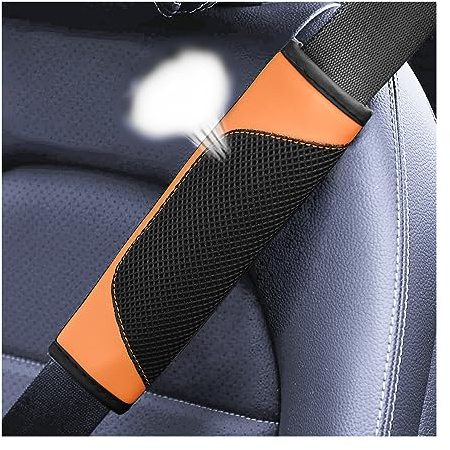 BESULEN Car Seat Belt Pads Cover, 2 Pack Leather Mesh Universal Seatbelt Shoulder Strap Protector, Soft Harness Pad Safety Belt Cover for Comfortable Driving, Car Interior Accessories (Orange)