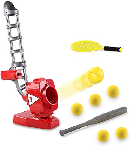 Egujiwa 2 in 1 Baseball and Tennis Pitching Machine, Automatic Pitcher, Outdoor Sports Games for Kids, Birthday Gift (Red)