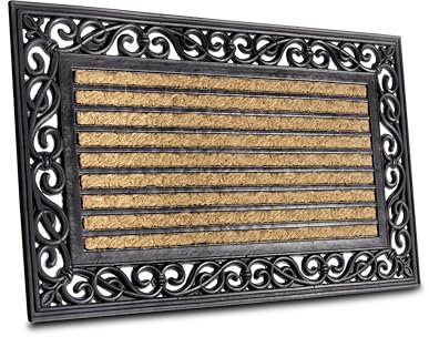 Hanse Home Fußmatte Kokos und Gummi für Innen und Außen - Outdoor Schmutzfangmatte Natur, Kokosmatte Outdoor Streifen Ornamente, Wetterfest und Rutschfest für Flur, Terrasse, Eingangsbereich - 45x75cm