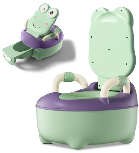 XINZI 2-in-1 Kinder Töpfchen Babytopf Trainer mit Deckel Baby WC Toilettensitze Niedlich Froschform Kindertoilette Tragbare Toiletten-Training Nachttopf Klo für Kinder ab 1 Jahr (Grün, 48cm Höhe)