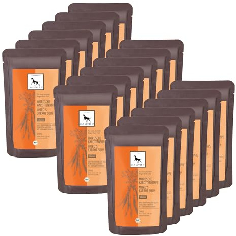 LILA LOVES IT Bio Morosche Karottensuppe für Hunde – altbewährtem Hausrezept, beruhigt den Magen-Darm-Trakt, vegan, Bio MOROSCHE KAROTTENSUPPE, 18 x 130ml Beutel