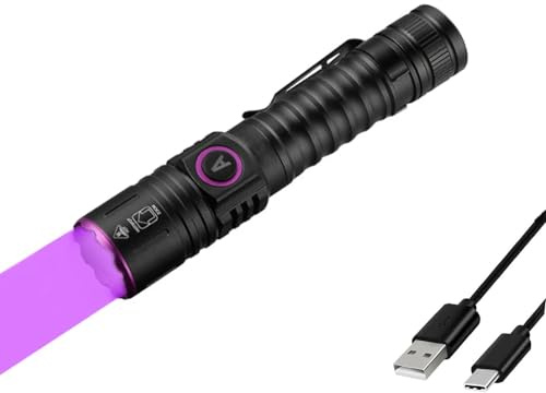 WESLITE Lampe Torche UV 365nm LED Puissante Rechargeable USB, Ultraviolet Lumière Noire Lampe Torche UV Zoomable pour Resine/Fuite d'huile HAVC/Roches/Minéral(Batterie Rechargeable Intégrée)