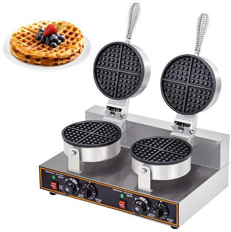 DXDRT Gofrera Comercial 2400w, Plancha Profesional De Gofres con Doble Cabezal, Eléctrica Belgas Waffle Maker Antiadherente para Restaurante,Hotel,Fiesta,Puesto De Comida,Cafeterías,Bares