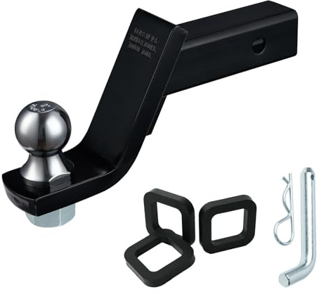 TOPSHINE Trailer Hitch Ball Mount with 2 in Ball & Hitch Pin, Heavy Duty Steel Fits 2 Inch Receiver, 7500lbs Capacity, 4-in Drop, 3pcs Hitch Receiver Silencer Pad Included, Black