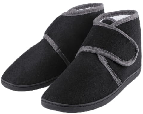 TIESTRA Mens Slipper Boots Warm Felt Slippers Wide Fit Winter Cosy Fur House Shoes Non Slip for Indoor & Outdoor Women's Bootie Slippers Black 6.5UK-40EU