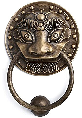 ZZZOLX Türklopfer, Haustürklopfer, Türklopfer, Türgriffknöpfe for die Vordertür, Antik-Bronze, Löwenkopf, Messing, Türklopfer, Schubladen-Zugring, Griff, Heimdekoration (Color : Bronze, Size : 19CM)