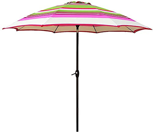 CMJSGG Strandschirm für Terrasse und Garten, 2,7 m gestreifter Sonnenschirm für den Garten mit Neigung per Knopfdruck, UV-Schutz 50+ für den Außenbereich