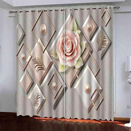 3D Kinderzimmer Verdunkelungsvorhänge Geometrische Rosa Blumen,3D-Gedruckte Vorhänge Wohnzimmer Bürovorhänge Energiesparende Geräuschreduzierende Kindergardinen - Vorhang Für Das Esszimmer-6J8T8X2C7Z