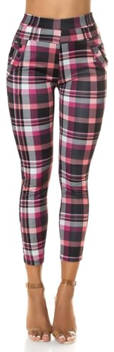 Koucla Treggings con stampa a quadri a vita alta, Colore: rosa., X-Large-XX-Large
