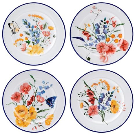 Everyday White Bouquet Floral Salad Plates, Set of 4, 8.87 inch