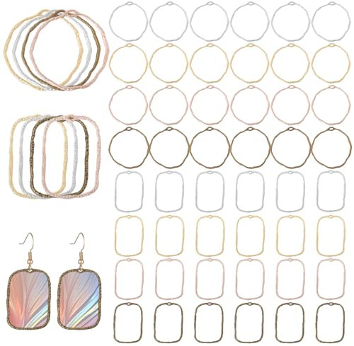 CHGCRAFT 48 Stück 8 Stile Ringanhänger Mit Offener Lünette Rechteckige Form Anhänger Mit Offener Rückseite Für DIY UV Harz Epoxidharz Ohrringe Armbänder Schmuckherstellung
