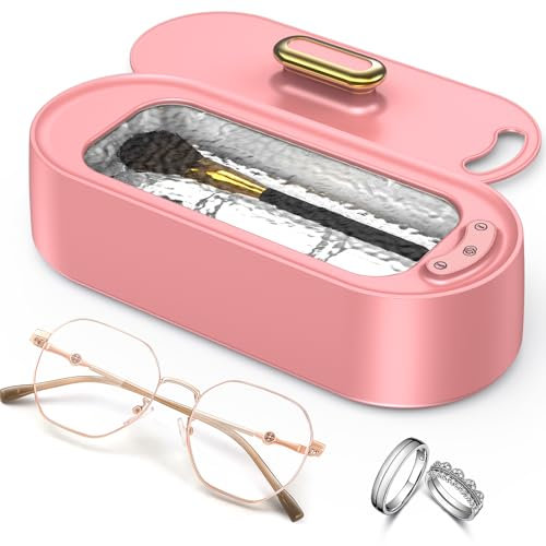Onherm Nettoyeur à ultrasons 380ml Nettoyeur de lunettes avec 2 modes Nettoyeur à ultrasons portable 45000Hz Nettoyeur à ultrasons pour lunettes Bijoux Montres Dentiers Monnaies