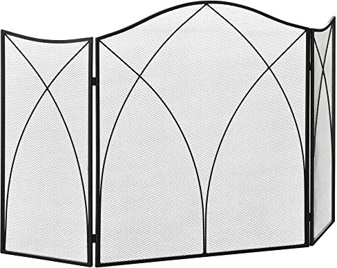 HOMCOM Kaminschutzgitter, Klappbares Kamingitter mit 3 Paneelen, Ofenschutzgitter, Funkenschutzgitter für Wohnzimmer, Metall, 108 x 76 cm, Schwarz
