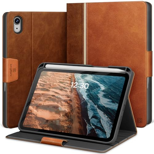 KingBlanc Case for iPad mini 7 (A17 Pro) 2024, mini 6 Brown | Notebook-Style Design, Pencil Holder, PU Leather, Magnetic Closure, Multi-Angle for Viewing/Typing