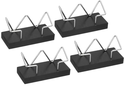 PATIKIL Holz Visitenkartenhalter für den Schreibtisch, 4 Stück Desktop Visitenkartenhalter aus Holz Namenskarten Display Ständer Organizer für Büro Zuhause Ausstellung, Schwarz, Silber