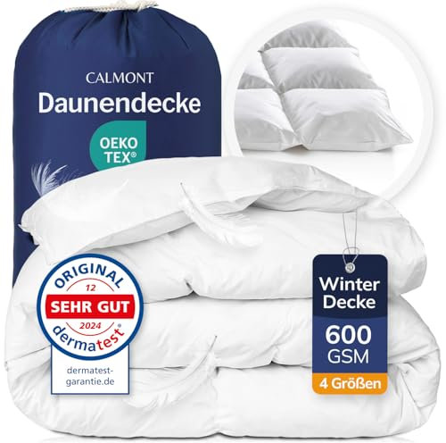 CALMONT Couette en Duvet - 135 x 200 cm - 100% Plumes et Duvet Extra Doux - Testé par des spécialistes pour Les Personnes souffrant d'allergies (200x200 cm, Couverture d'hiver Chaude)