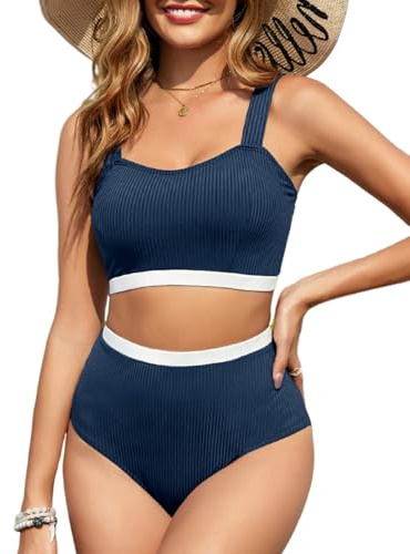 Tuopuda Conjuntos de Bikinis para Mujer Conjunto Traje de Baño Push Up Bikini Cintura Alta Bañadores Dos Piezas Traje de Baño de Playa(Marina,XL)