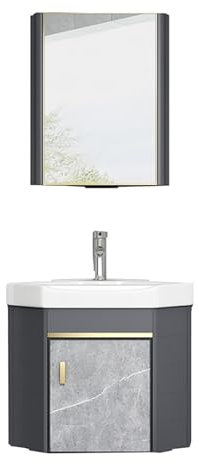 Modern Corner Bathroom Vanity with Ceramic Self Rimming/Wall Mounted Sink Floor Standing Design for Small Spaces (43cm)