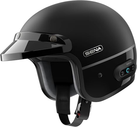 Sena Surge Mesh Intercom Enabled Open Face Smart Motorcycle Helmet (Matte Black/Gloss Black, L)