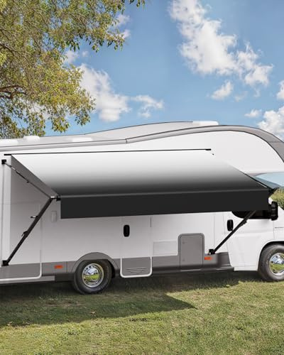 VEVOR Manual RV Awning Complete Kit, 14' Retractable Awning with Aluminum Alloy Frame, Outdoor Trailer Awning, Fit for Most RVs(Black Fade)