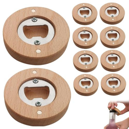 Outil de mesure d'escalier 2025, décapsuleur magnétique, décapsuleur de bière de forme ronde en bambou, aimants de réfrigérateur, ouvre-bière en bois 6,1 x 6,1 cm pour cuisine et bar (10)