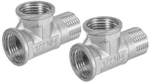 QUARKZMAN 2 Pezzi Tee G1/2 Femmina x G1/2 Femmina x G1/2 Maschio Argento | Raccordo Tubo, Acciaio Inossidabile 304, Tee Tubo 2 Lunghezza, Raccordo Tubo Fuso Tubo Girevole, per Acqua Olio Gas