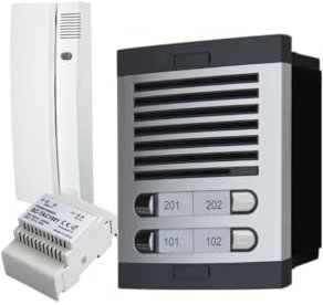 Portero Automático con Sistema de analogico 4+n, para comunidades Completo :Placa Calle,telefonillos Caja de empotrar y Fuente de alimentacion. gran calidad de fabricacio 4 viviendas)