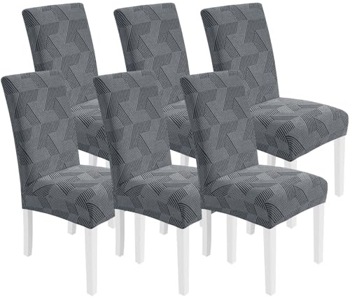 CYCMACO Stretch Stuhlhussen 6er Set, Stuhlbezug Elastisch Universal, Hussen Für Stühle Hochlehner, Moderne, Abnehmbarer, Kratzfest, Waschbarer, Für Esszimmer, Küche, Restaurant, Hellgrau