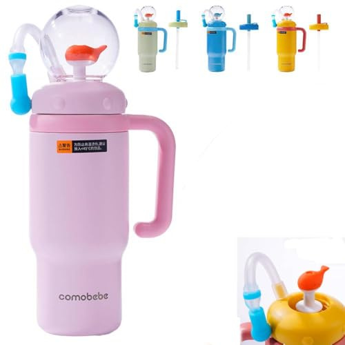 Edelstahl-Wal-Brunnenbecher mit lustigem Brunneneffekt, isolierte Wal-Wasserflasche mit Griff, Trinkbecher mit Walspritzer, Zwei Deckel, auslaufsicher, spülmaschinenfest
