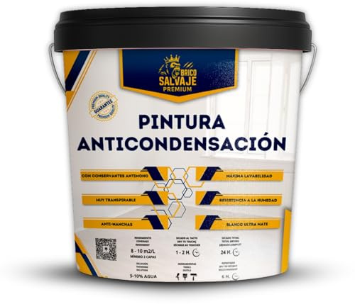BRICOSALVAJE Pintura Anticondensación – Aislante Térmico, Conservantes Antimoho, Ultra Mate, para Paredes y Techos, Prevención Humedad, Fácil Aplicación, Premium (Blanco, 4 Litros)