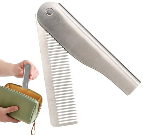 Faltbarer Kamm, Taschenhaarbürste aus Edelstahl, bezauberndes tägliches Fellpflege, Reise-Haarglätter für Bart, Schnurrbart-Styling, tägliche Fellpflege, Kämme, Herren, Silber