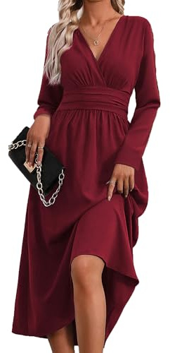 QUNERY Abito Donna Estivo Manica Corta Vestiti Vita Alta A Line Abiti Scollo a V Elegante Vestito Estivi Lunghi Casual Abito Spiaggia