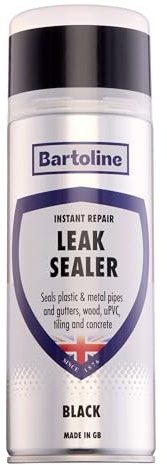 Bartoline Leak Sealer Black 400ml – Premium Waterproof Spray Sealant for Instant Repairs Seals Pipes, Gutters, Wood, uPVC, Concrete Weatherproof, DurableandOverpaintable
