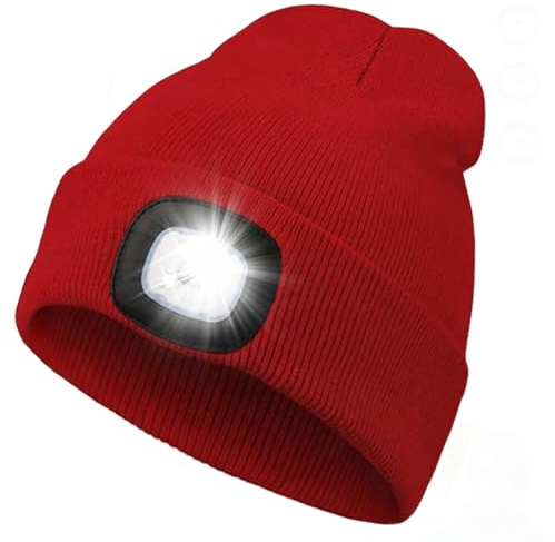 Aomantic Sarl LED Mütze mit Licht, Winter Warm Stirnlampe Mütze, Wiederaufladbare LED Beleuchtete Beanie Mütze mit Licht, warme Strickmütze, Geschenke für Männer Frauen