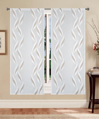 Tende a pannello Madrid 60 cm – coppia tende semitrasparenti in jacquard moderne ed eleganti, disponibili in vari colori, facili da lavare e subito pronte da appendere (Tortora, 60x150 cm)
