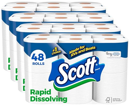 Scott Rapid-Dissolving Toilet Paper, 48 Double Rolls, Septic-Safe, Toilet Paper