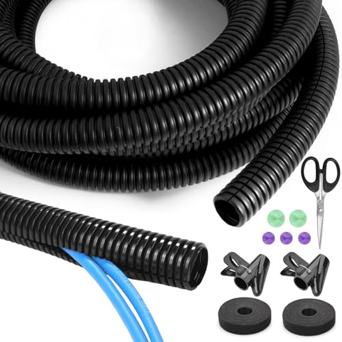 Cable Tidy Sleeve, 4 m Split Cable Conduit Tube, Management Cables Protector Animal Proof Outdoor, Black Corrugated Wire Protector Tubing from Pets, for TV, PC, Car Office Home Garden (10 mm)