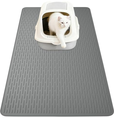 YYTECH Katzenklo Matte, 92x52cm Silikon Katzenstreu Matte, wasserdichte rutschfeste Katzentoilette Mattes, Mattes Katzenklo Unterleger Katzenmatte Katzenklos, Schnell zu Reinigen (Grau)