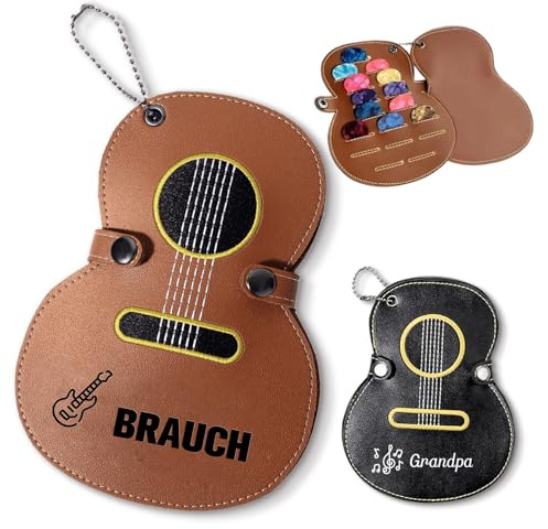 QSZ Personalisiertes Gitarrenplektrum Etui aus Leder Individuell Gravierbar | Personalisierter Plektrenhalter mit 17 Fächern Aufbewahrungstasche Geschenk für Musiker Gitarristen Vatertag Weihnachten