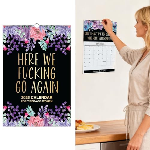 Wandkalender 2026 frech & humorvoll – Monatsplaner mit motivierenden Zitaten und insprierenden Daten | 1 Stück | Dekorativer Jahresplaner für Büro, Wohnzimmer oder Küche (Schwarz)