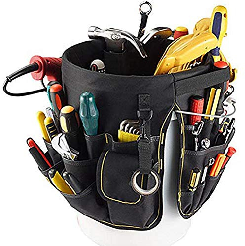 SIXRUN Organisateur de Seau pour Outils de Jardinage Robuste et Durable 56 Poches pour Les Travailleurs de la Construction Charpentiers toiture (Black)